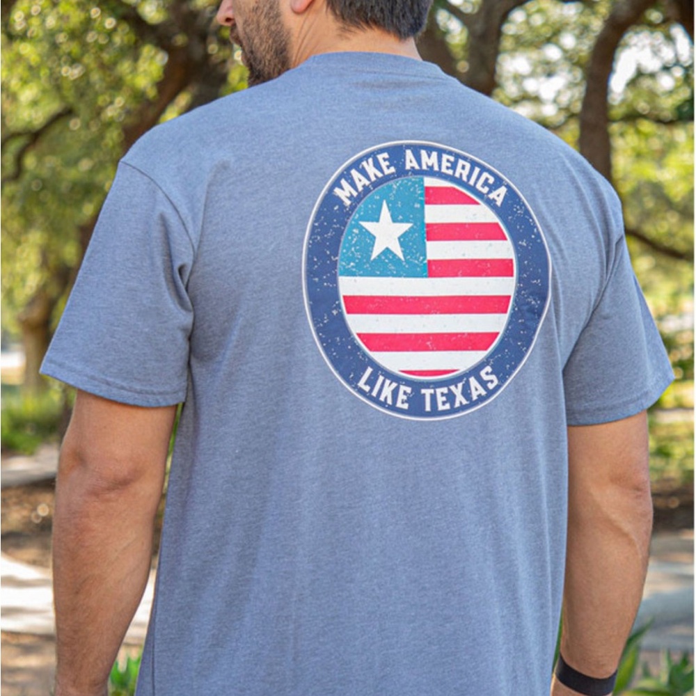 Burlebo “Make America Like Texas” Men’s Tee – Heather Gray  Celebrate American